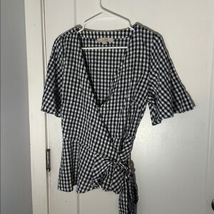 LOFT Navy and White Checkered Top